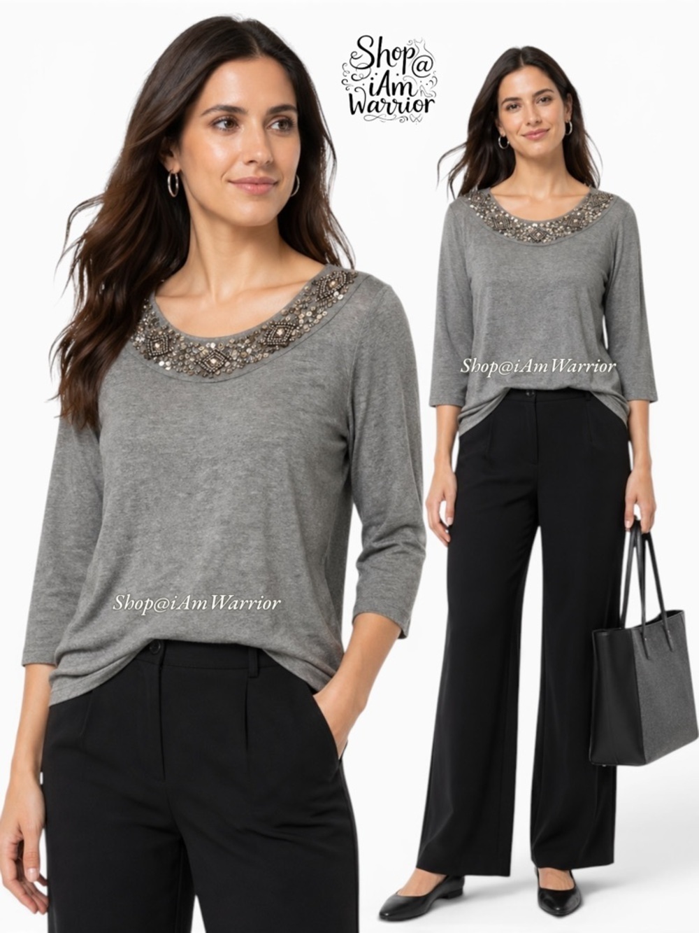 Soft Surroundings stretch jersey sequin beaded top *shop@iamwarrior